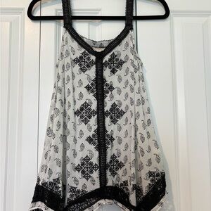 Lucky Brand Black and White Printed Crochet-Trim Tank